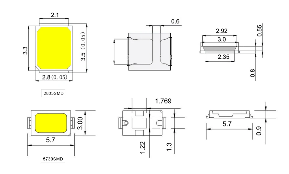100 шт./лот Epistar излучающий диод SMD 5730 2835 Светодиодный чип-светодиоды световые бусины для ленточных ламп прожектор аксессуары