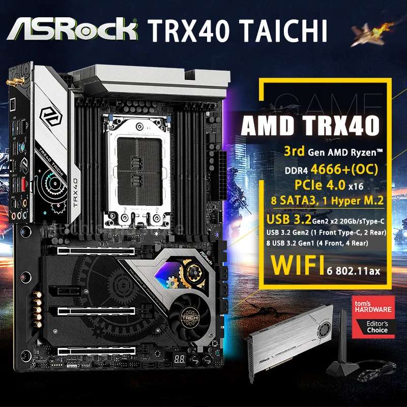 Günstig Buchse STRX4 ASRock TRX40 Taichi Motherboard AMD DDR4 256GB PCI-E 4,0 M.2 Desktop AMD TRX40 Placa-Mãe STRX4 USB 3,2 ATX Neue