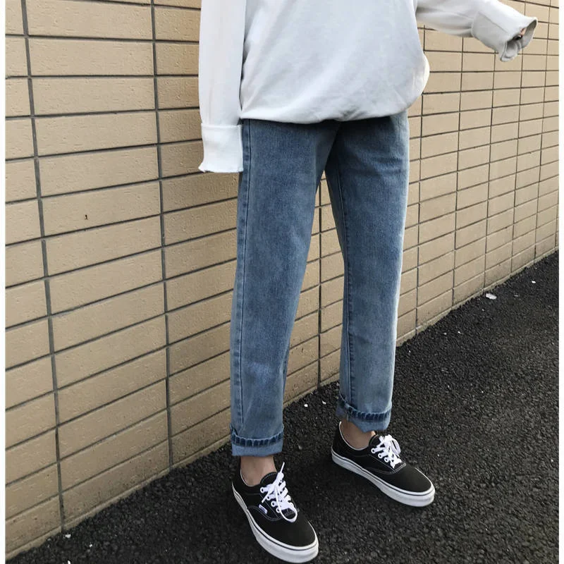 

Джинсы женские с завышенной талией, универсальные свободные прямые штаны в Корейском стиле, приталенные синие брюки в стиле ретро, весна-ос...