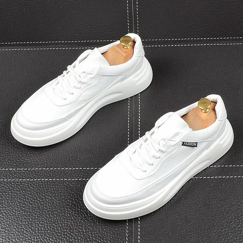 CuddlyIIPanda New Men Fashion Leisure Shoes Spring Autumn Thick Bottom White Sneakers Male Youth Trending Luxury Designer | Обувь