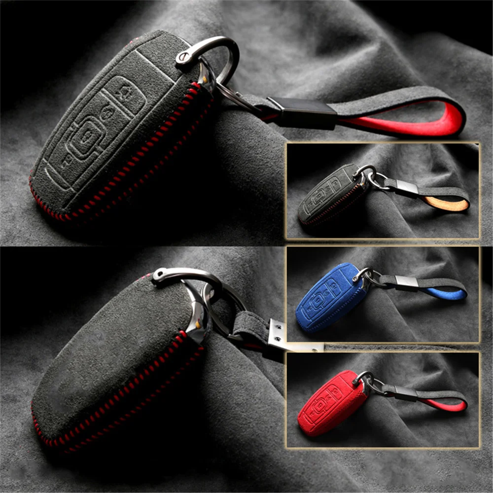 Suede Leather 4 Buttons Car Remote Smart Key Fob Case Cover Holder Shell For Lincoln MKC MKZ MKX Navigator Continental Styling