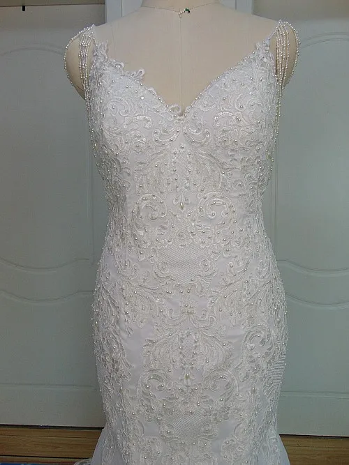Vestido de noiva уникальные кружевные свадебные платья русалки с жемчугом на тонких бретелях, платье невесты, элегантные свадебные наряды Русалка - Цвет: Слоновая кость