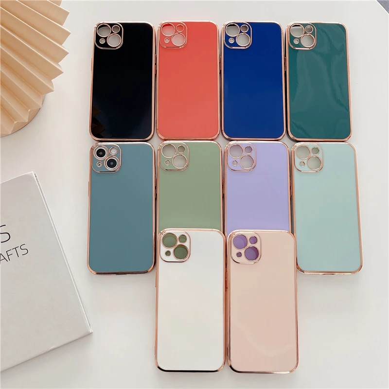 Роскошный однотонный чехол с покрытием для телефона iPhone 12 13 11 Pro Max Mini XS X XR 7 8 Plus SE