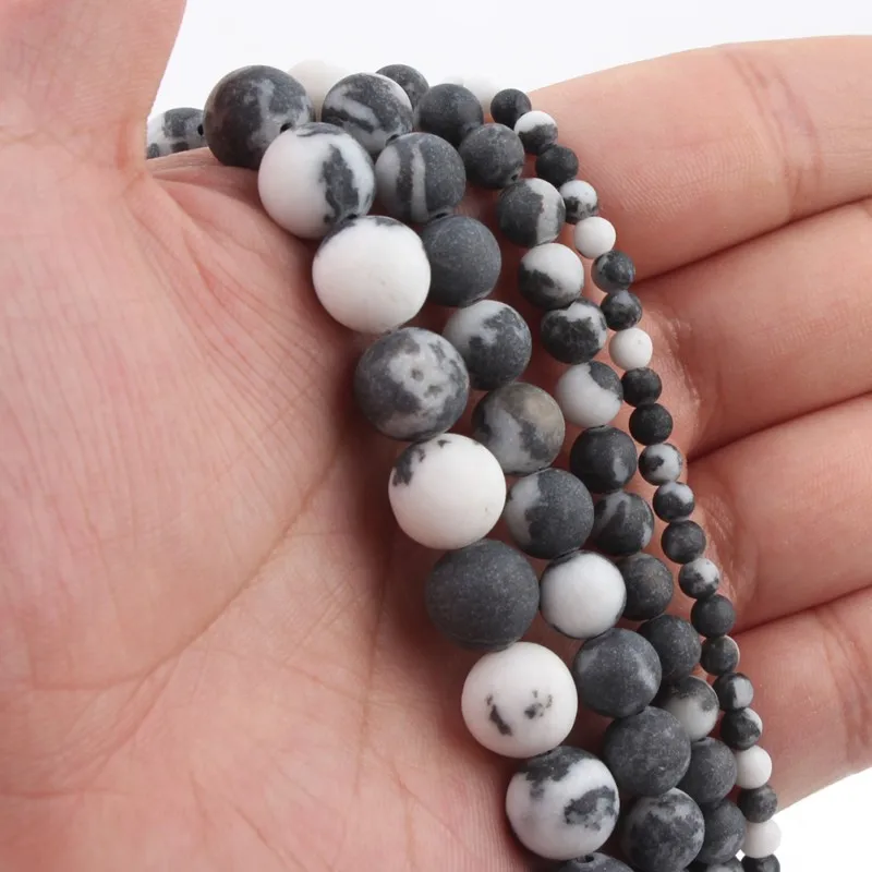 

Natural Stone Matte Black White Zebra Jespers Round Losoe Spacer Beads for Jewelry Making DIY Charm Bracelet Necklace 4-12mm