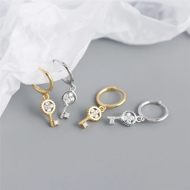

Silver Gold Color Earring Fashion Zircon Key Short Drop Earring Wafer Tassels Sequins Cute Temperament Woman Girl Ear Jewelry