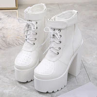 autumn women lace up ankle boots platform high heels ladies fashion motorcycle boots female outdoor belt buckle shoes g0066