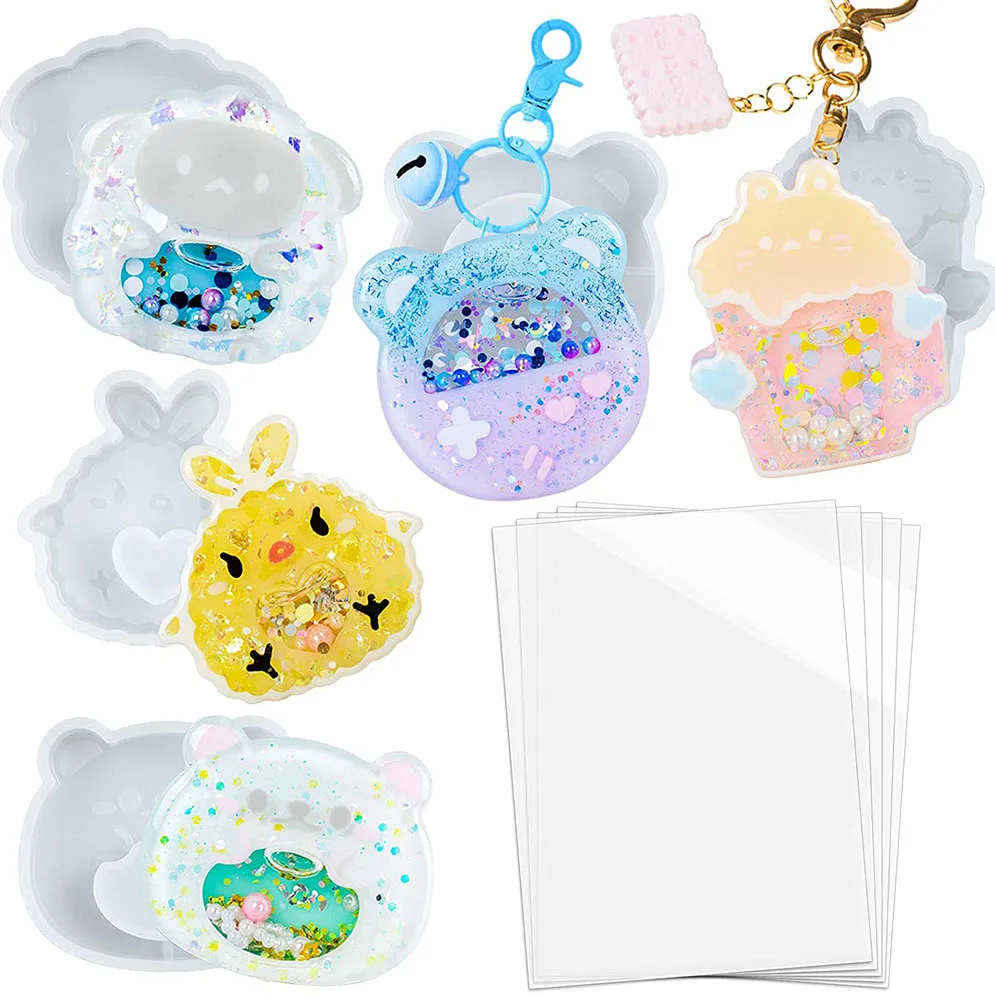 

5 styles Kawaii Quicksand Resin Shaker Silicone Molds Bear Chick Sheep Shape DIY Craft Keychain Handmade Deco