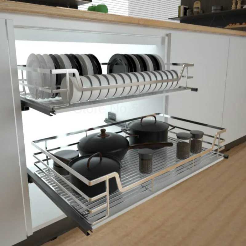 Выдвижная корзина кухонный шкаф ящик для хранения приправ двойная мисок из