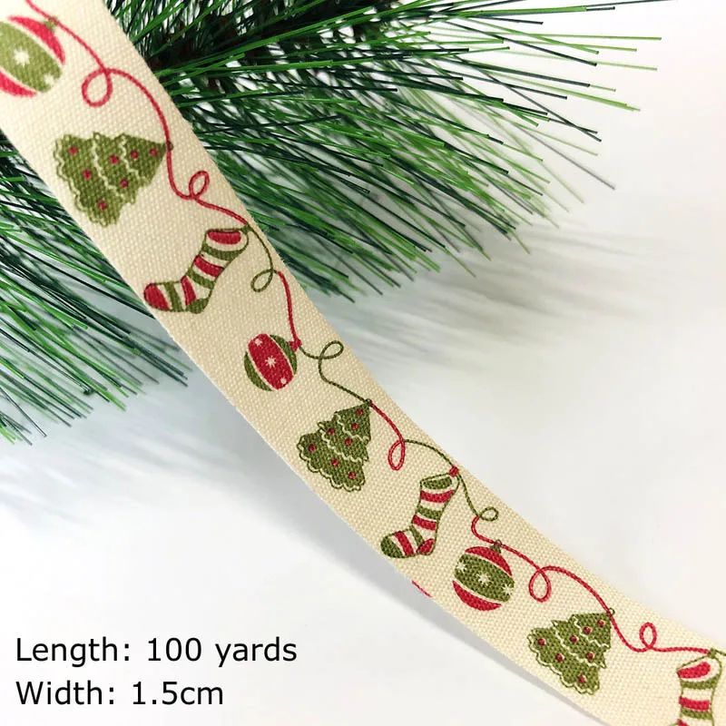 100 Yards 100 ярдов напечатанные хлопковые ленты Merry Christmas 15 мм DIY швейная подарочная упаковка хлопчатобумажная лента Новогодняя лента - Цвет: 100 Yards