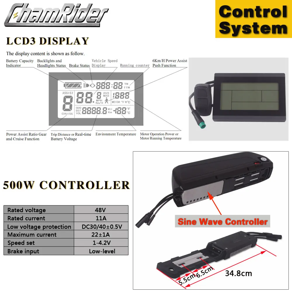 Комплект электрического велосипеда Chamrider 250W 350W 36V 48V 52V Hailong battery 17AH 20AH