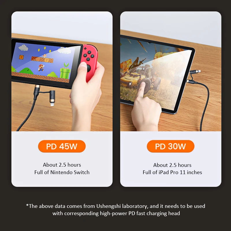 60Вт 4-в-1 Кабель для быстрой зарядки PD с двумя разъемами USB Type-C для iPhone X 11 12 Xiaomi Huawei OPPO Mobile