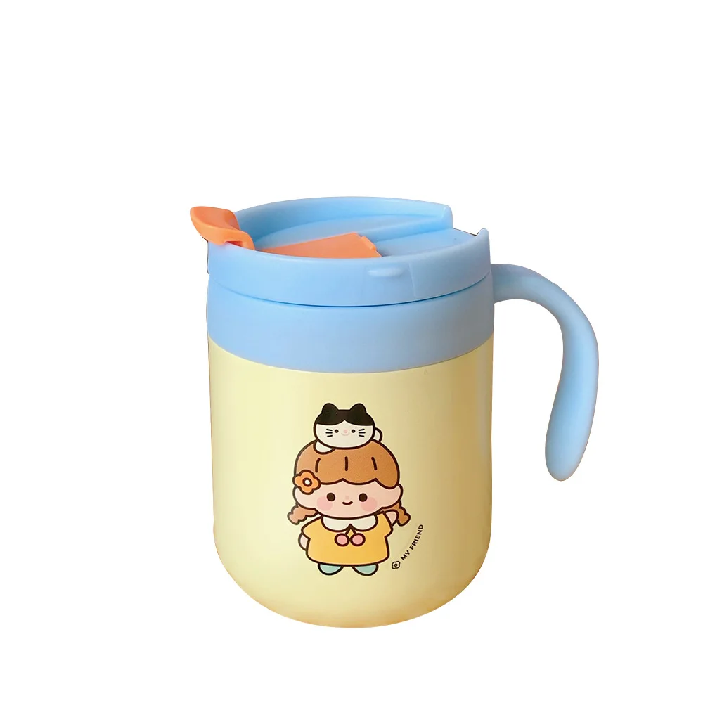 

simple cute vacuum flask 304 stainless steel portable pop-lid water cup Korean water bottle for girls large capacity cup