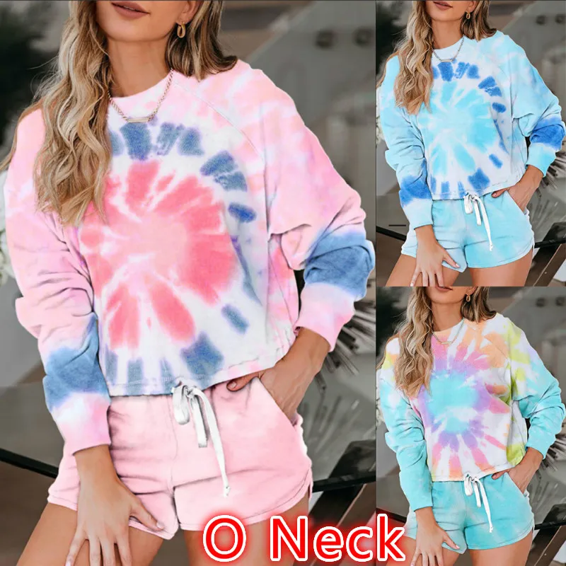 

Комплект пижамный женский с принтом Tie Dye, комплект из 2 предметов, дышащая одежда для сна с длинным рукавом и шорты с оборками, повседневная о...