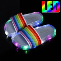 children slippers girls rainbow straps led glowing light slippers kids summer luminous sandals toddler princess shoes size 24 35
