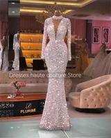 silver white mermaid elegant evening dresses gowns 2021 luxury beading high neck dress for women party