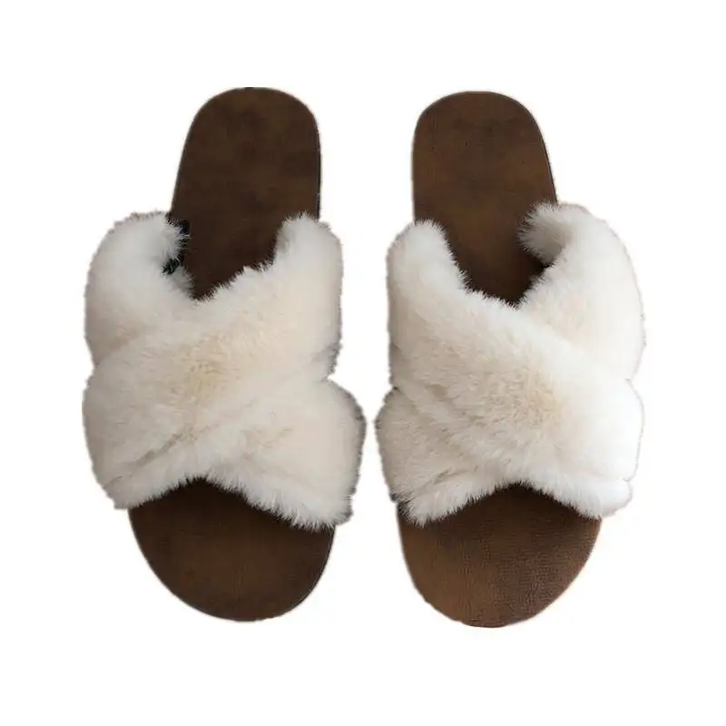 

New Wool Women Slippers Fur Spring and Autumn Outside Ladies Flat Slippers Comfortable Shallow Female Flat Shoes