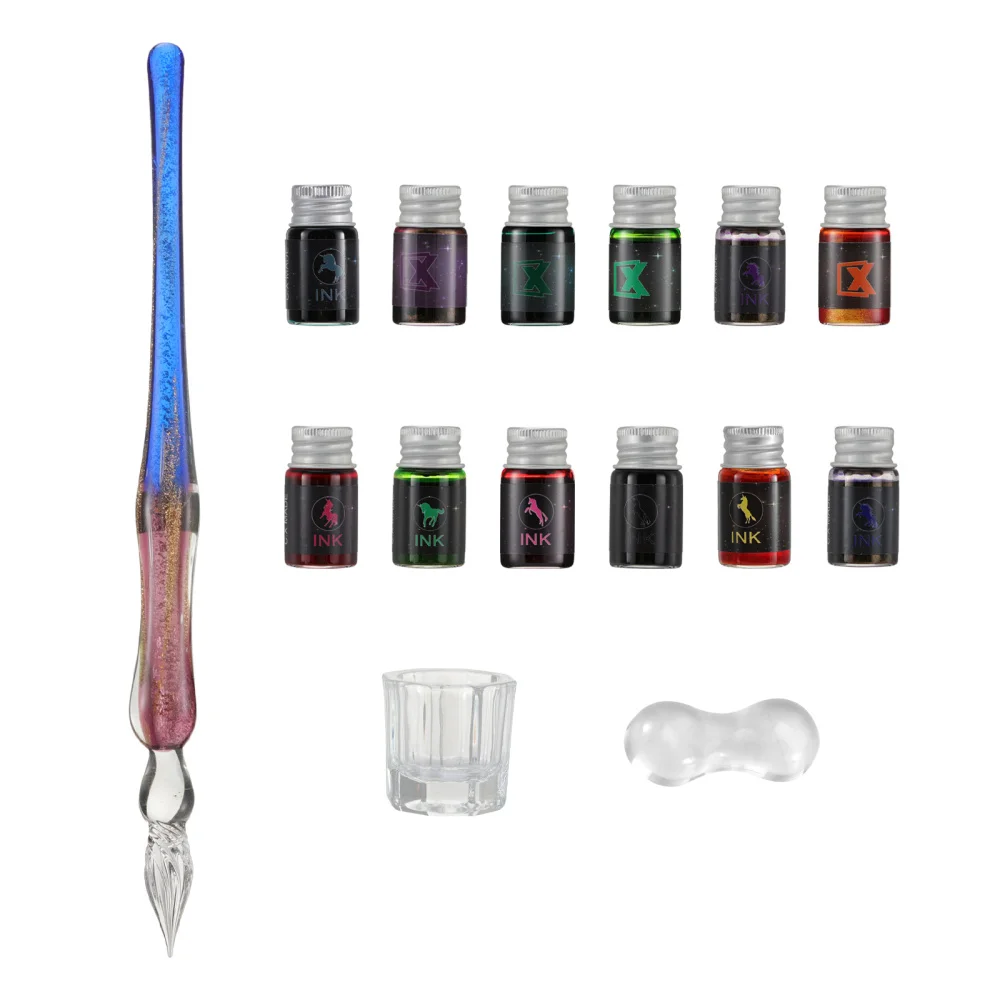 

1 Set of Glass Calligraphy Pens and Ink Glass Dip Pen Set for Art Writing