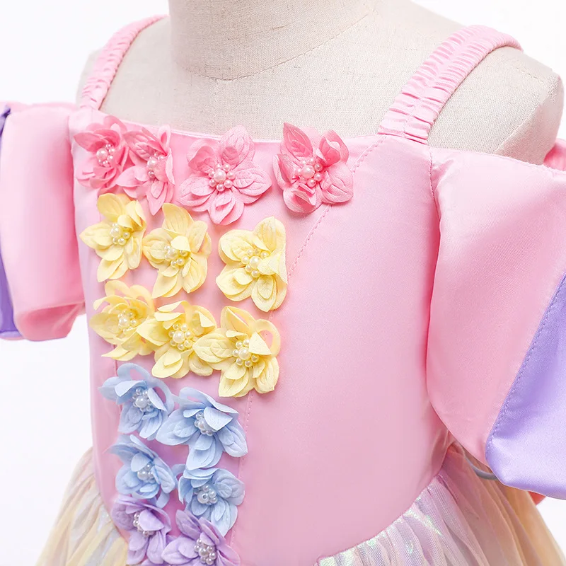 Vestido de ni&ntilde;a de flores, traje de fiesta de cumplea&ntilde;os, arco&iacute;ris, malla, Princesa, 3-10 a&ntilde;os, alta calidad, navidad-3