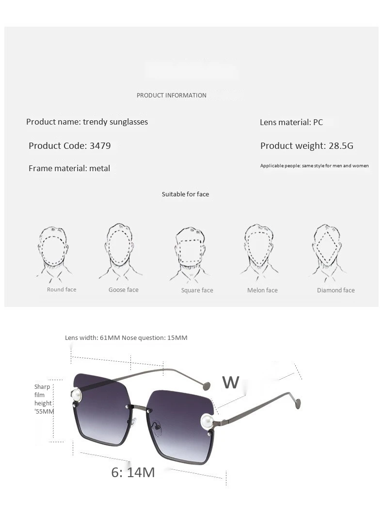 

New Half Frame Sunglasses Stylish Square Sunglasses for Women Vintage Alloy Oversize Gradient Black Grey Sun Glasses
