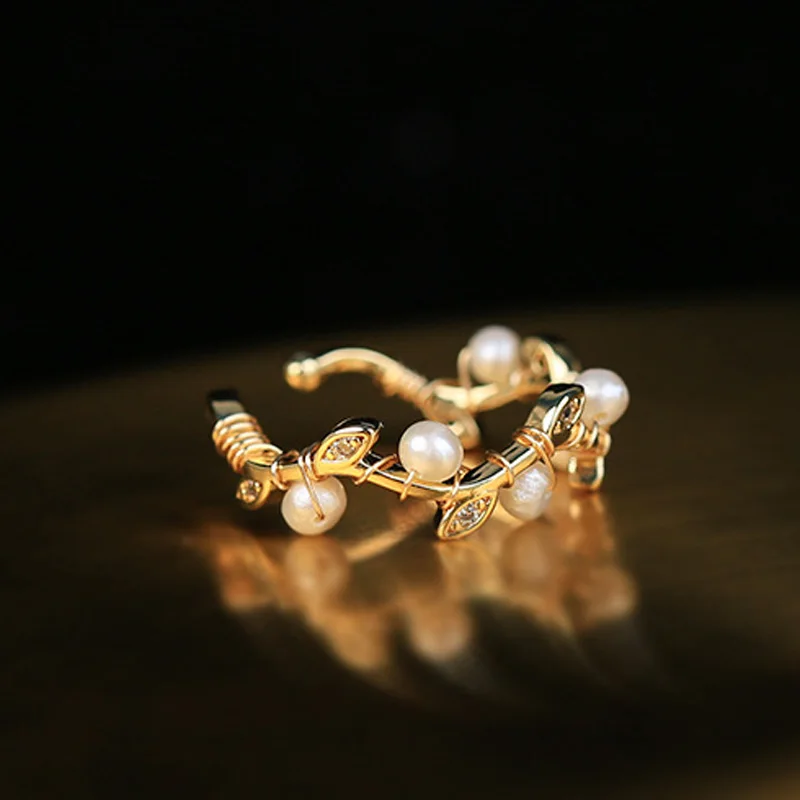 

Fashion Adjustable Natural Freshwater Pearls Ring Wedding Finger Cuff Rings For Women Bridal Jewelry Party Gifts Accessories