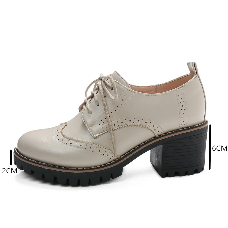 

YQBTDL Spring Autumn 2020 Black Block Heels Platform Brogue Lace Up Goth Women Shoes High Heel Ladies Pumps Large Size 34-45