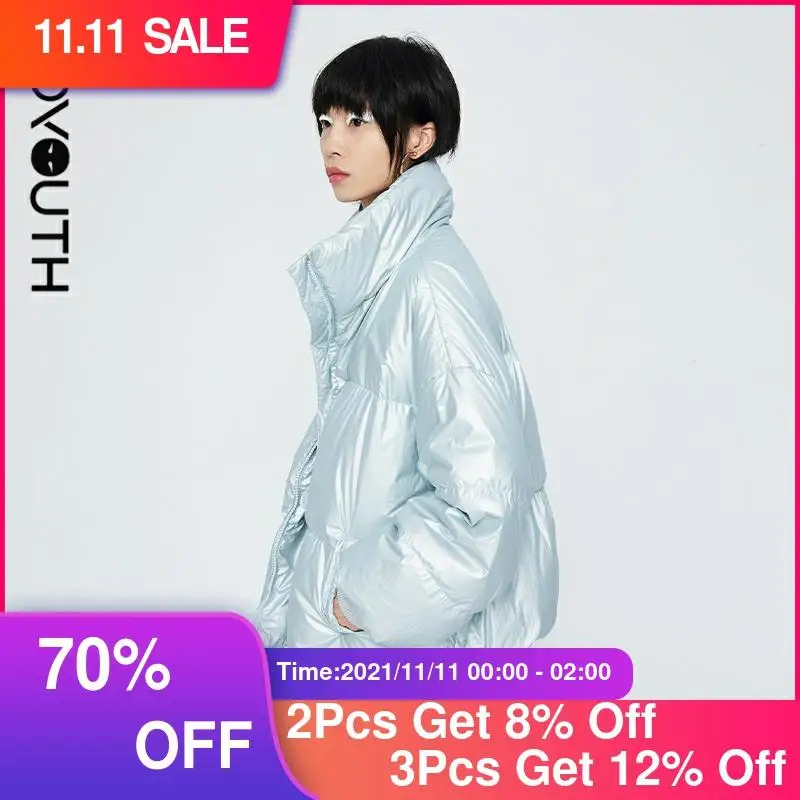 

Toyouth Women Casual Loose Style Thickening Down Jackets Hoodie Overcoat Winter White Warm Stand Collar Short Coat