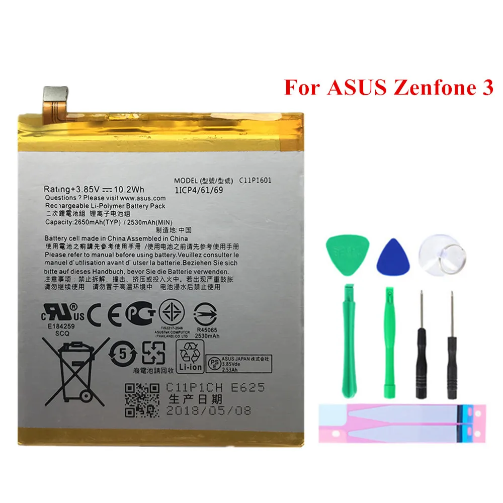 

Аккумулятор C11P1601 для ASUS ZENFONE 3, сменный аккумулятор Zenfone3 ZE520KL Z017DA Live ZB501KL A007, батареи для телефона с инструментами