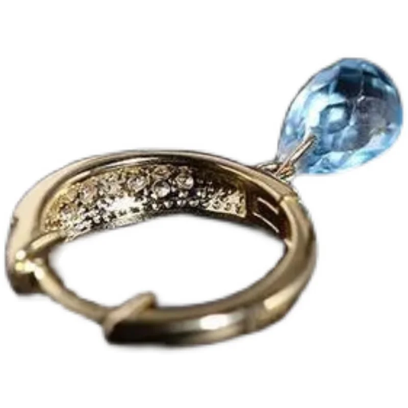 

Shallow Sea Brand New Spot Sky Blue Topaz Earrings Female S925 Sterling Silver Inlaid Water Drop Colored Gems Earrings