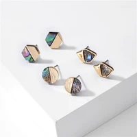 huidang fashion jewelry natural blue shell geometric mini stud earrings for women