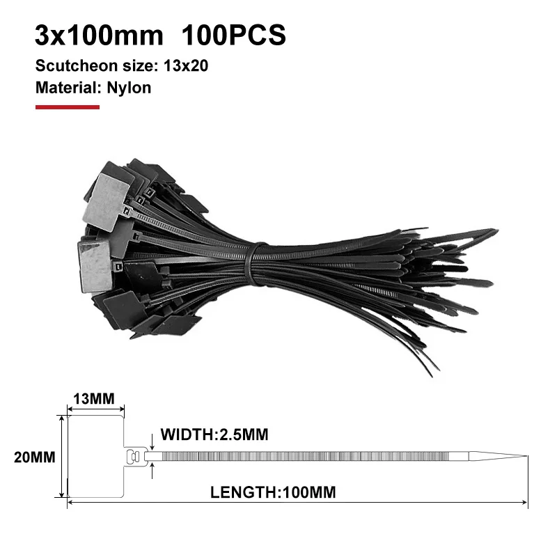 100 шт. Вывески нейлоновая кабельная стяжка с этикеткой 4 * 150 мм самоблокирующаяся