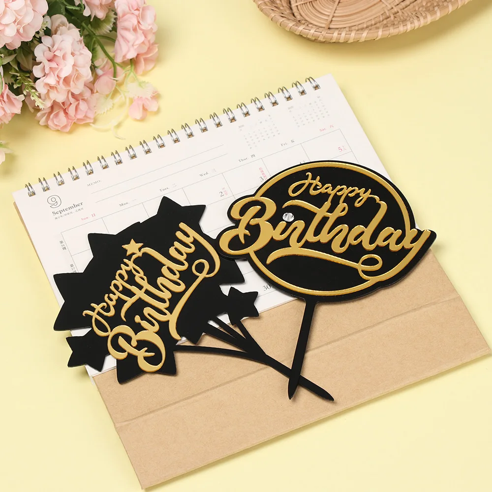 Новинка с днем рождения золотой розовый акриловый Топпер для торта свадебные