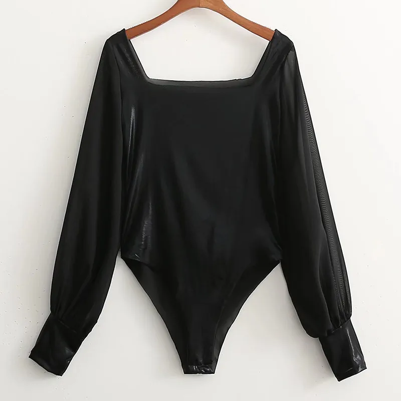 Женский Облегающий комбинезон из ПУ кожи с длинным рукавом |