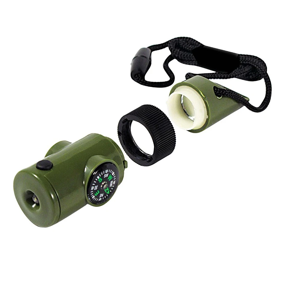 Outdoor Survival Supplies Seven In One Whistle Multifunctional Emergency Compass Magnifying Glass Flashlight Thermometer | Спорт и