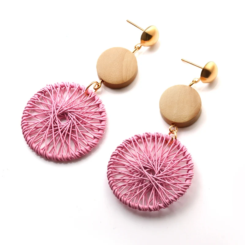 Pink 3 BICUX, новинка, модные деревянные висячие корейские серьги для женщин, геометрические синие акриловые серьги, богемные свадебные серьги, ювелирные изделия - Окраска металла: Pink 3