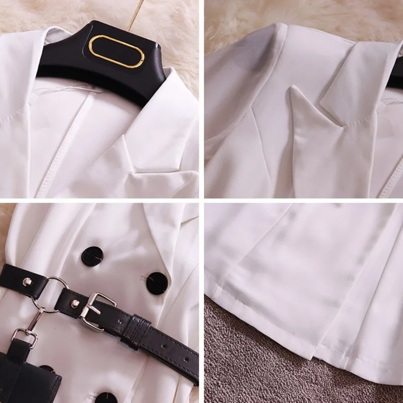 2020 лето новый OL темперамент костюм воротник шить шифон талии все-сплошной цвет