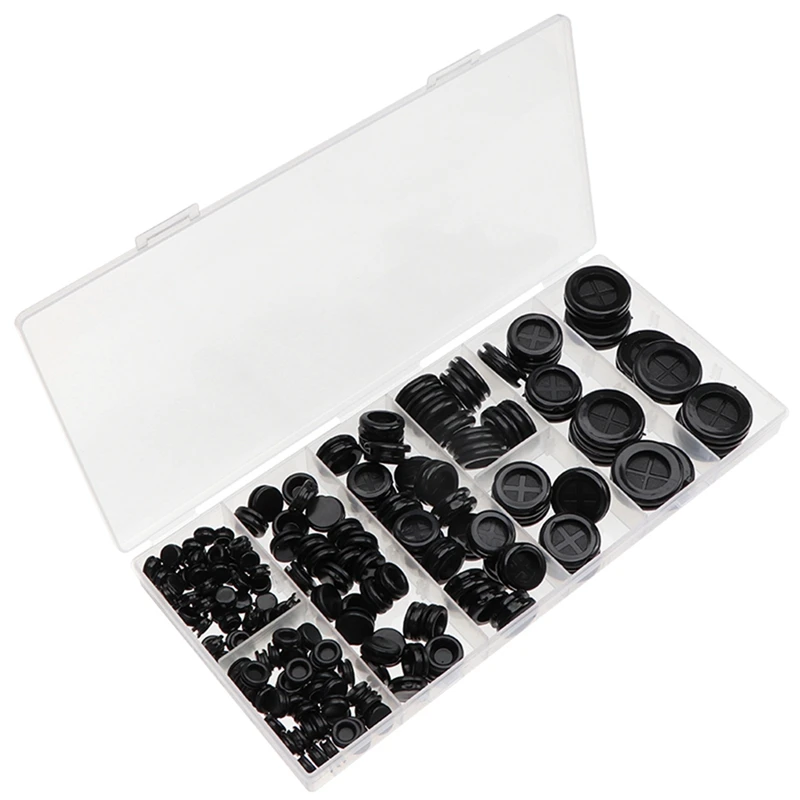 

170Pcs Round Rubber Plug Hole Grommet Kit 7 Sizes Double Sided Electrical Firewall Gasket Kit for Protecting Cable Wire
