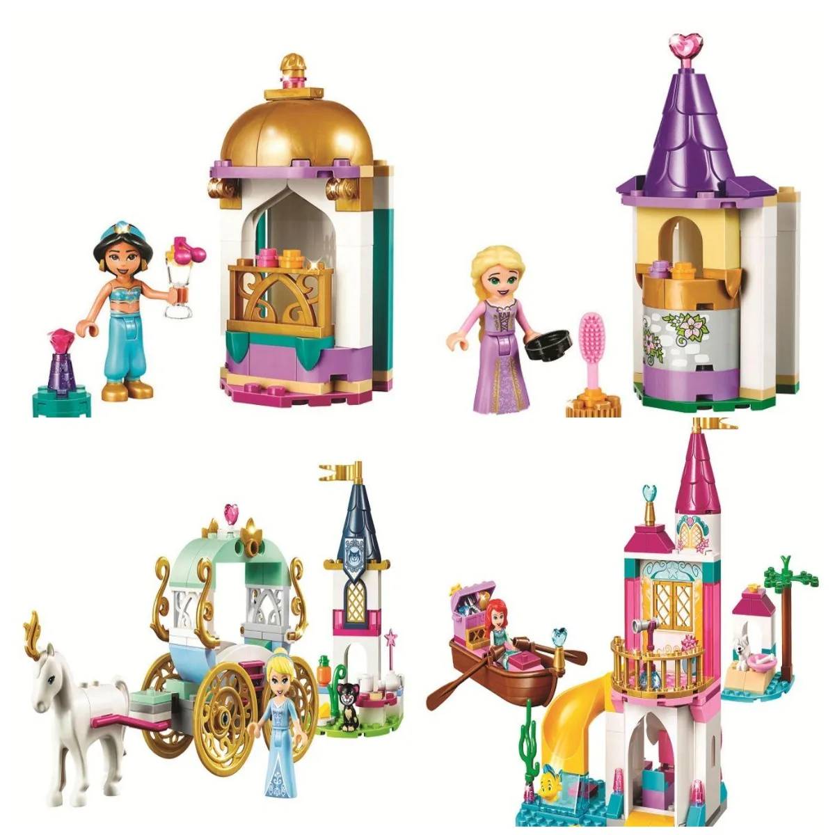 Принцесса Жасмин Золотая маленькая башня модель волшебный ковер строительные