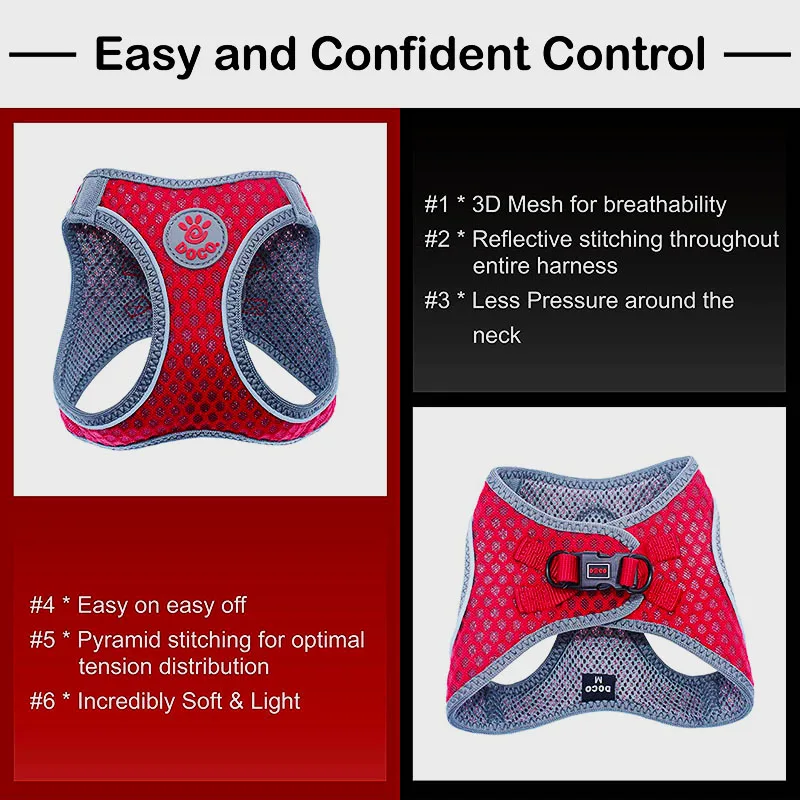 Комплект шлейки и поводка MySudui для маленьких собак кошек светоотражающая Мягкая