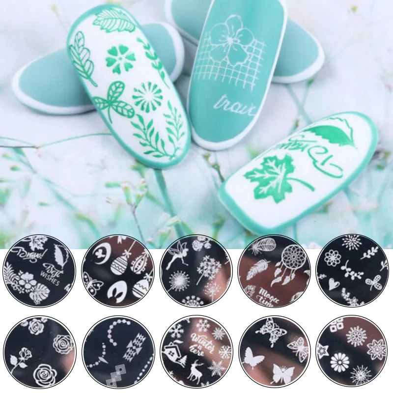 12 дизайн Рождество снежинка шаблон ногтей штамповки пластины кошка Ловец снов