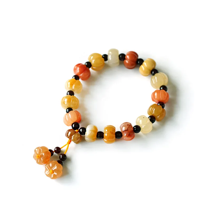 

The New Natural Jade Pumpkin Bead Bracelet Natural Topaz Charm Bracelet Halloween Gift Give Lover Pumpkin Head Bracelets Bangles
