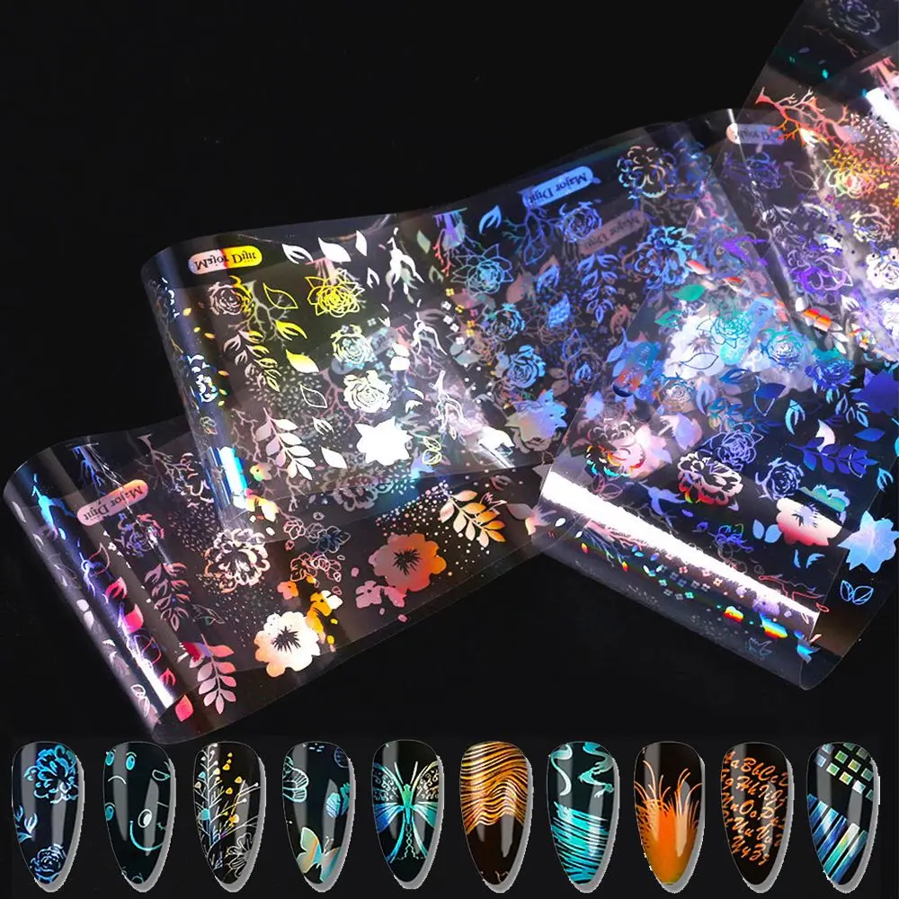 

4100cm/Roll Holographic Nail Foil Butterfly Flower Leaf Laser Nail Art Transfer Sticker Water Slide Nail Art Decals
