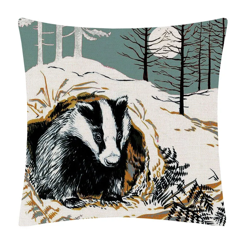 Cartoon Badger Animal Cushion Covers Linen Throw Pillow Cover 45X45cm Sofa Decoration | Дом и сад