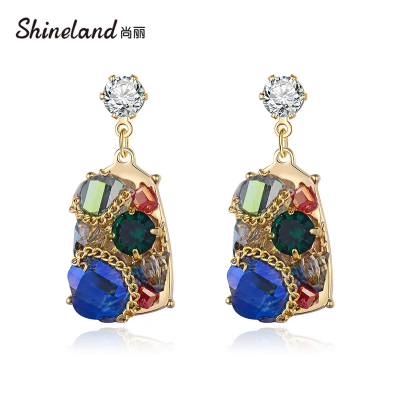 

Shineland Luxury Full Rhinestone Geometric Drop Dangle Earrings For Women Bijoux Elegant Party Brincos Pendientes Jewelry Gift