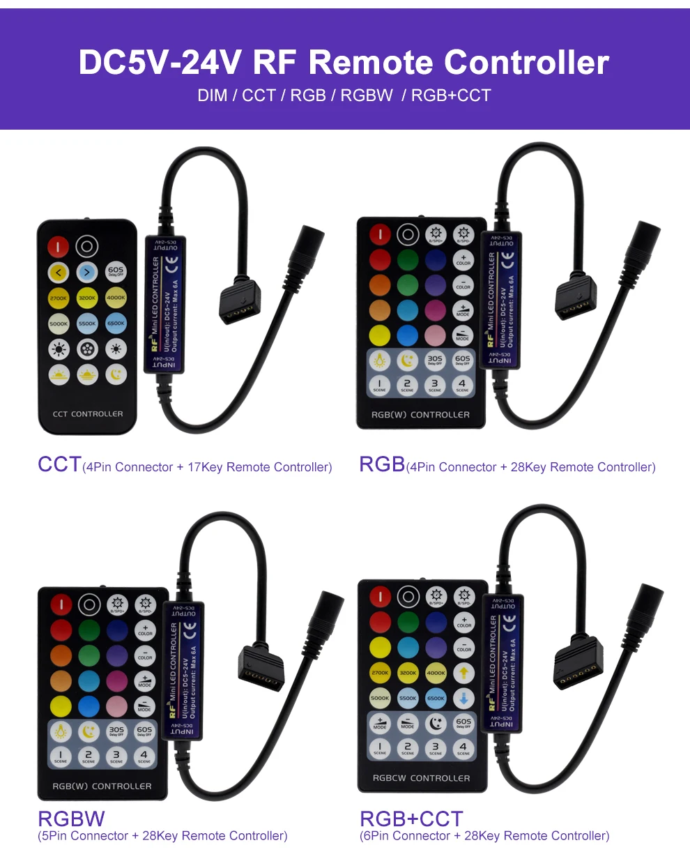 DC12V 5050 Светодиодная лента RGB/RGBW/RGB+ CCT/двойной белый 5 м гибкий светильник+ РЧ пульт дистанционного управления+ адаптер питания набор светодиодных лент