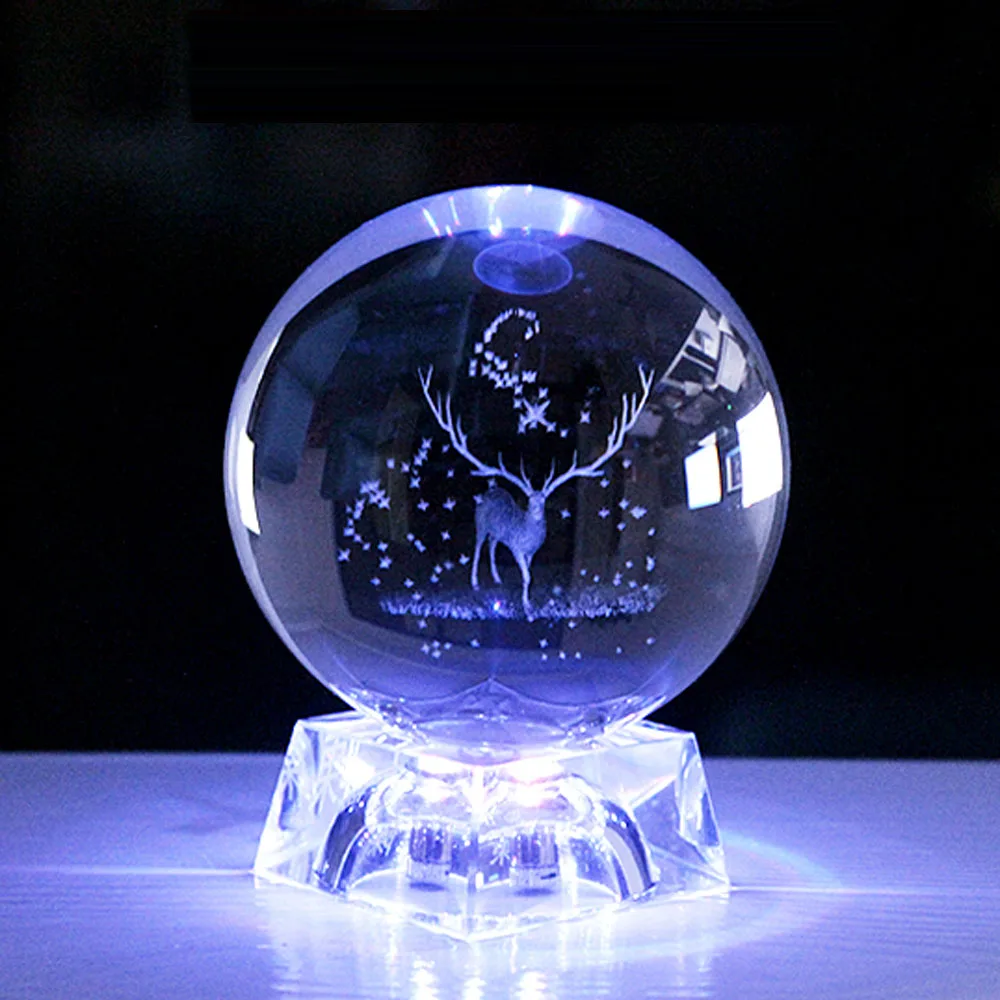 2020 3D 6 см RGB светодиодный хрустальный шар лампа Рождественский олень домашний