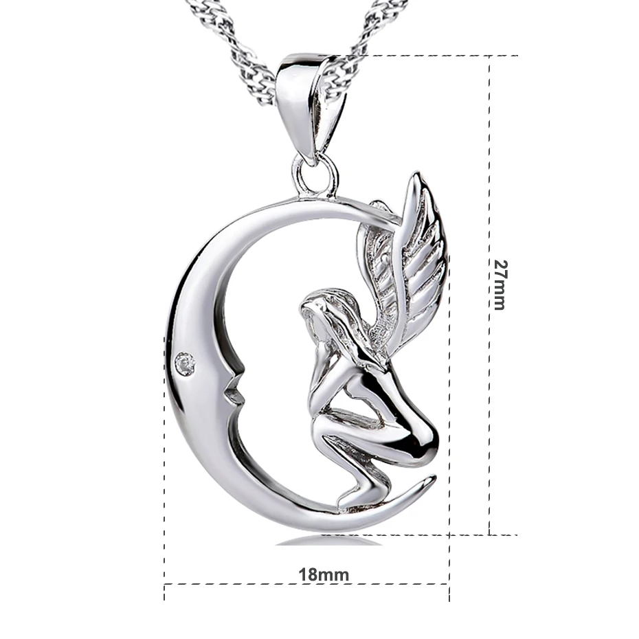 Женское ожерелье с подвеской в виде ангела и Луны из серебра 925 пробы | Украшения
