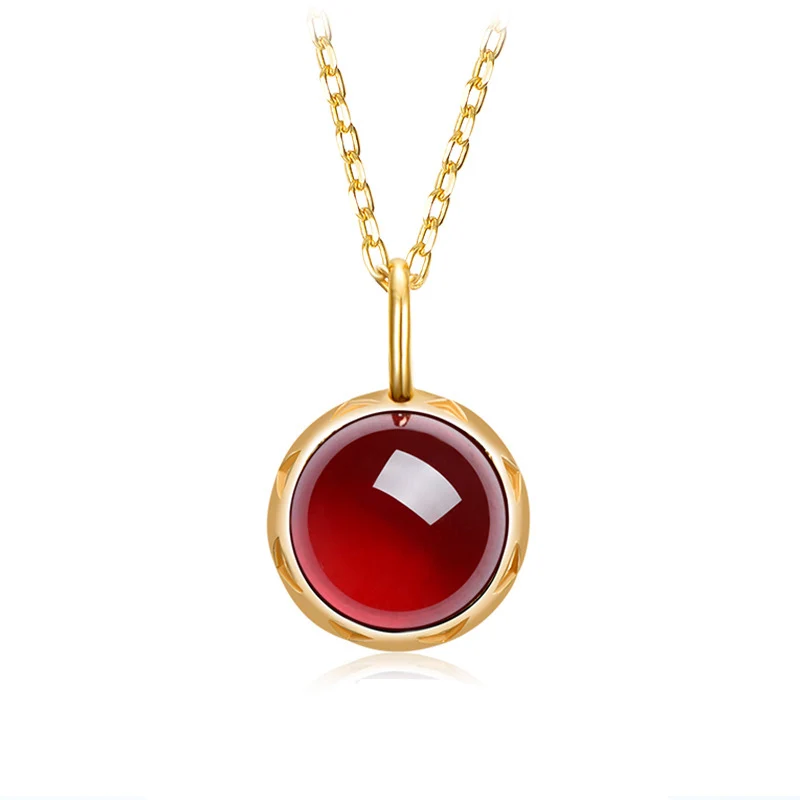 

925 Sterling Silver Garnet Pendant Necklace Plating Yellow Gold Stone Size 7mm Birthday Gift Quality Assurance