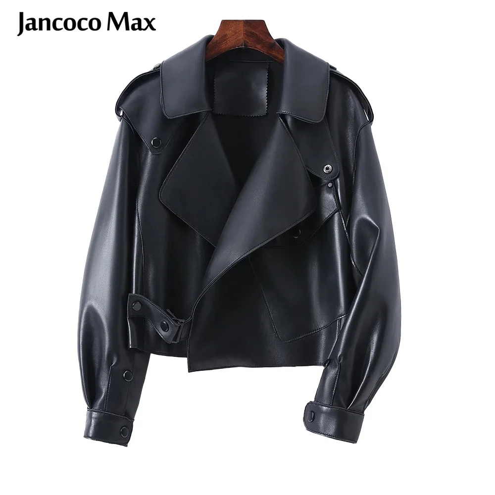 

Sheepskin Coat For Women Leather Jacket Winter Spring Moto Biker Genuine Top Quality Black S7547