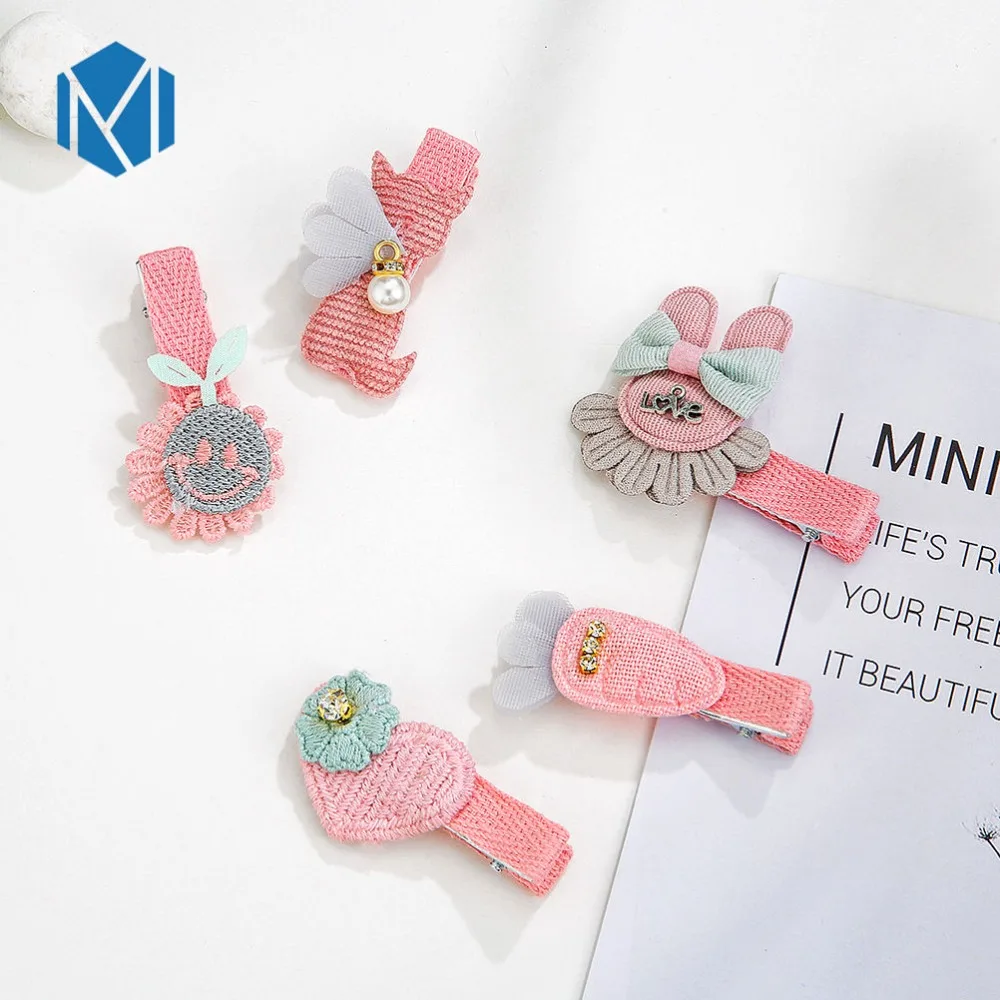 5pcs/set Fashion Full Covered Children Hair Clips Girls Cartoon Bow Cotton Hairpins Crown Kids Barrettes Cute Hair Accessories