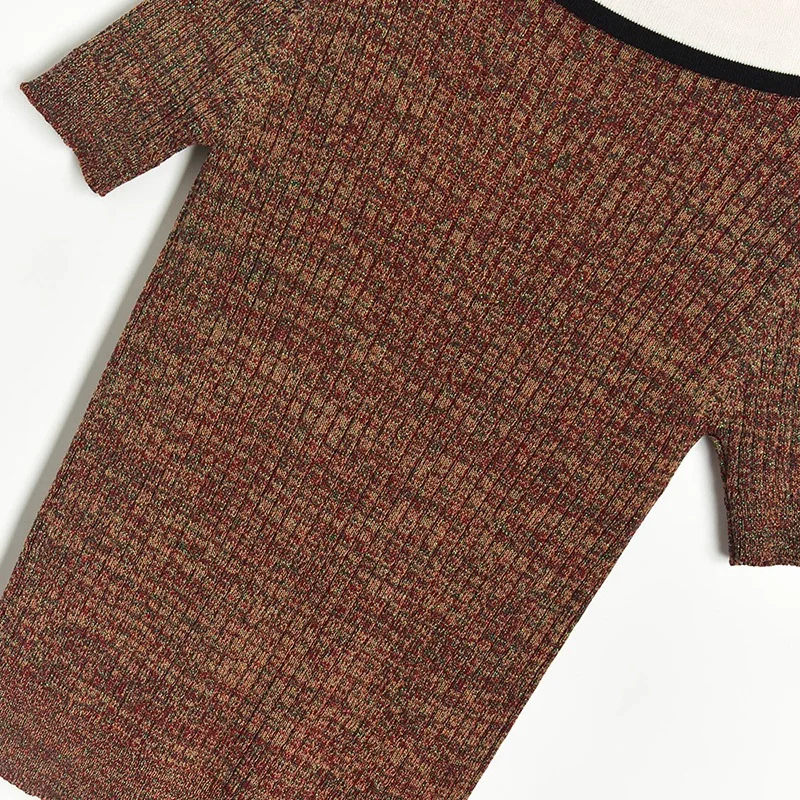 

2020 Spring Summer Runway Patchwork t shirt Harajuku Women V-neck Knitted Striped Vintage Tee Shirt Femme Casual Top Mujer